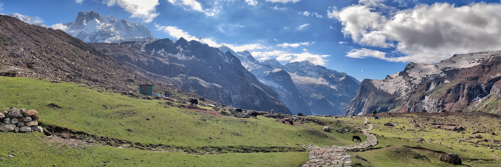 Panorama verso la parte inferiore della Barum Valley da Langmale Kharka